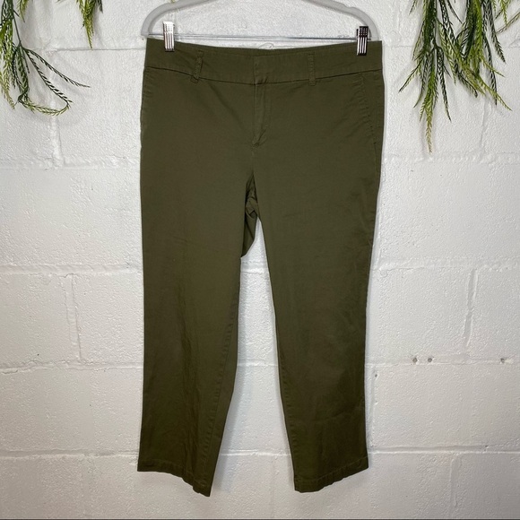 Kut From The Kloth Taylor Cropped Chino Trousers Olive Green Size 10